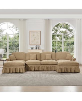  Classic U Shape Sectional Sofa with Ottomans - Light Coffee