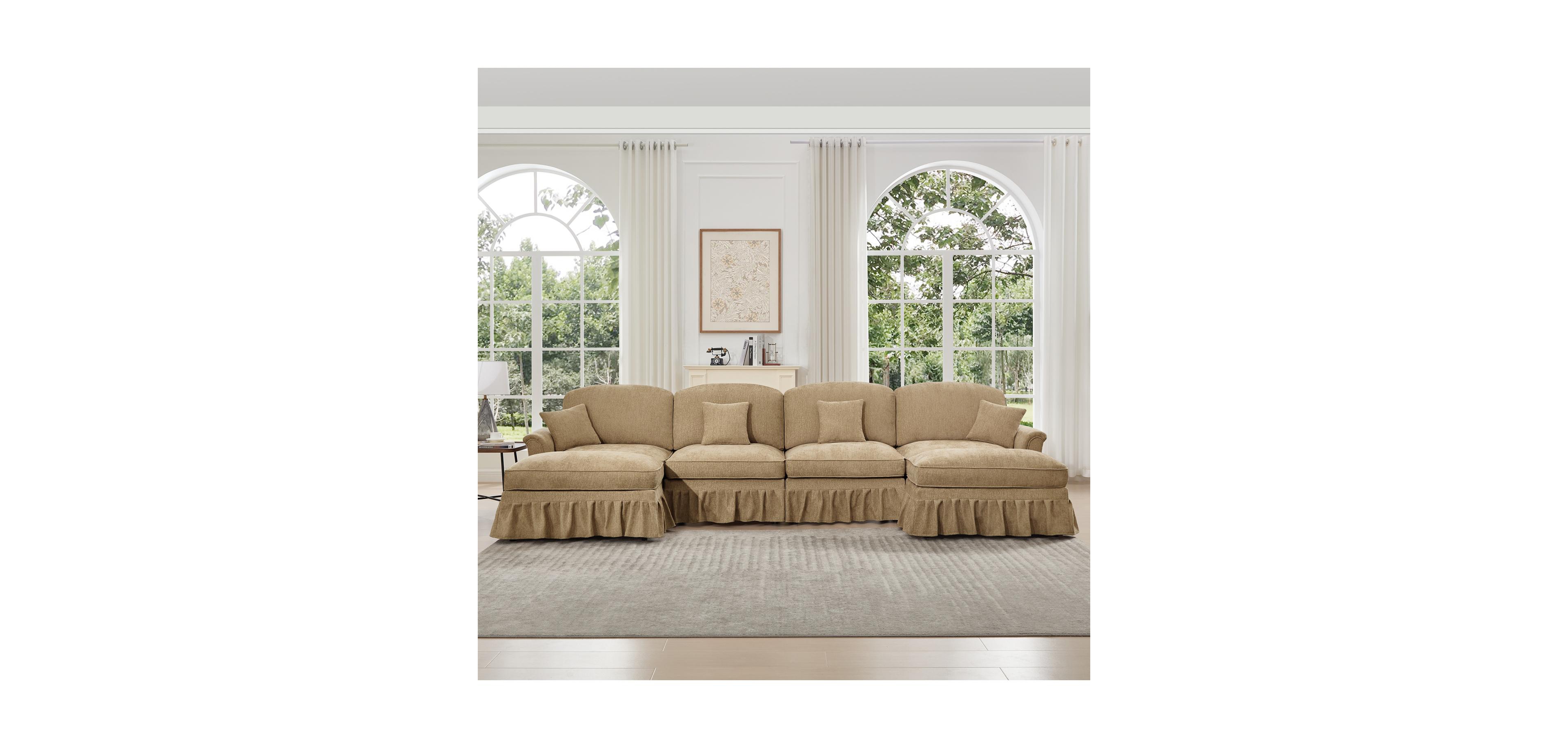 Streamdale Furniture Classic U Shape Sectional Sofa with Ottomans - Light Coffee