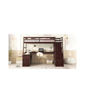  Twin Size Loft Bed with 7 Drawers 2 Shelves and Desk - Espresso