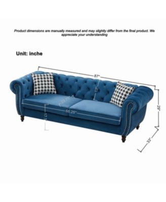  3+2 Seater Blue Chesterfield Velvet Sofa with Roll Armrest & Nailhead