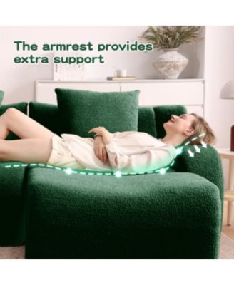 Three-Seat Boneless Sofa, Teddy Fabric, No Assembly, Curved Armrest