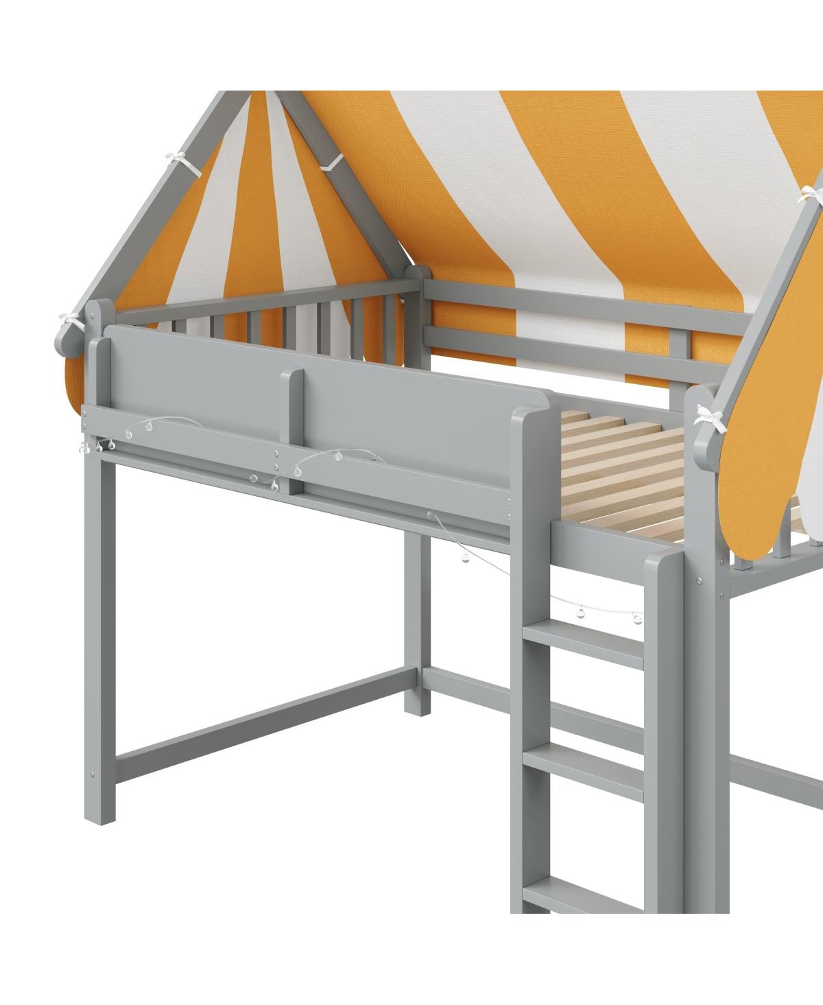 Streamdale Furniture Twin Loft Bed with Canopy, Led Lights & Book Shelf