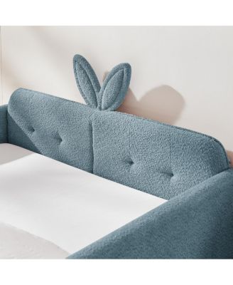 Boucle Rabbit Ear Platform Bed with Safety Rail