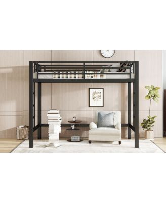 Metal Loft Bed with Ladder and Guardrails