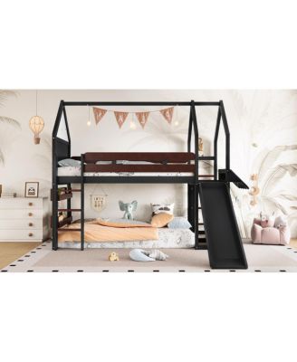 Twin Loft Bed with Bookshelf, Slide, and Safety Rails