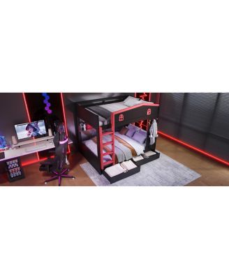 Queen Bunk Bed with Storage, Solid Wood