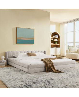 King Size Chenille Upholstered Bed Frame with Headboard - (88"87"23")