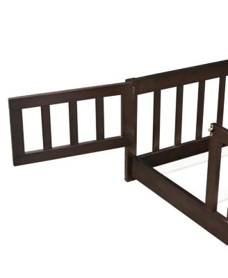  Full Size Floor Bed with Fence, Door, and Safety Guardrails