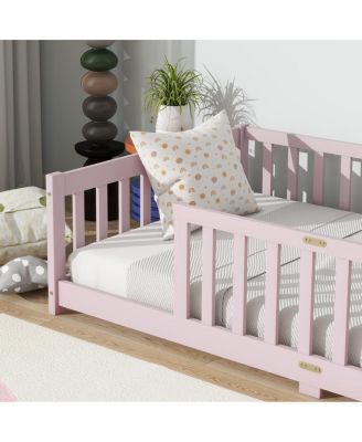 Streamdale Twin Size Floor Bed with Fence, Pink