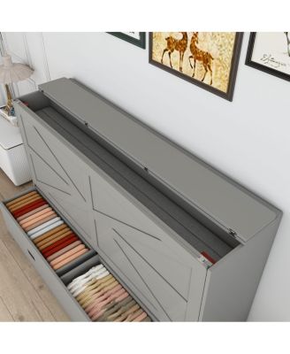 57" Murphy Bed with Storage, Charging Cabinet, Foldable Panels, Swivel Wheels, Gray