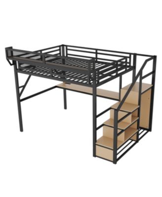 Queen Loft Bed with Desk, Stairs & Light