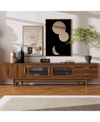78" TV Stand for TVs Up to 85", Modern Cabinet w/Fluted Glass Doors & 2 Drawers