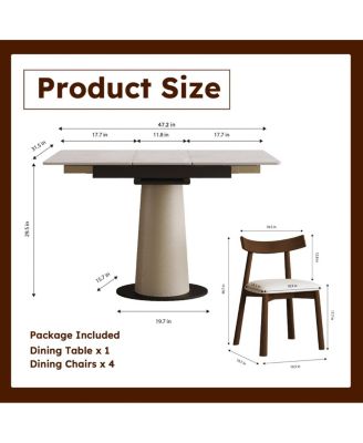 Streamdale Retractable Rock Slab Dining Table Set, 5-Piece Expandable Table with 4 Chairs