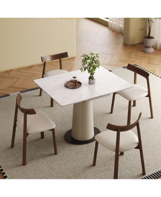 Streamdale Retractable Rock Slab Dining Table Set, 5-Piece Expandable Table with 4 Chairs