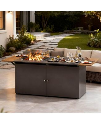 Propane Fire Pit Table 64 Inch with Lid, 55, 000 BTU Gas Fire Pits for Outside Patio with Glass Wind Guard, Gray Glass Beads