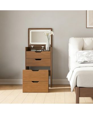 3-in-1 Vanity Desk with Lighted Mirror & Stool, Flip Top Makeup Dressing Table (Walnut)