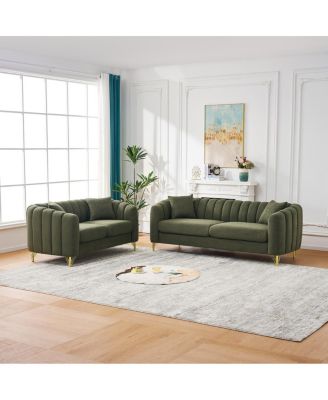 Chenille Oversized Tufted Sofa with Gold Metal Legs