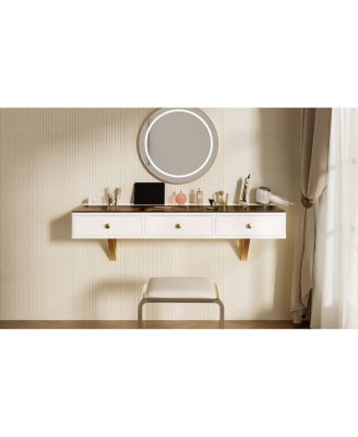 Streamdale 47" Floating Shelf with Drawer, Multi-Purpose Wall-Mounted Vanity Table, White/Golden