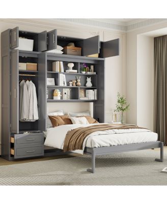 Wall Murphy Bed with Cabinet, Shelves & Wardrobe