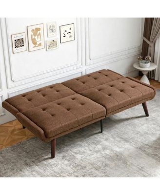 Streamdale Convertible Futon Sofa Bed, 63" Sleeper Couch with Adjustable Backrest, Brown