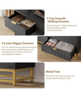 7-Drawer Bedroom Dresser, 53.5" Wide Chest with Gold Handles & Legs, Modern Storage Organizer for Closet, Hallway, Living Room, Entryway