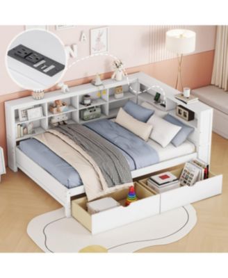 Streamdale Wooden Full Size DayBed with 2 Drawers, USB Ports, White