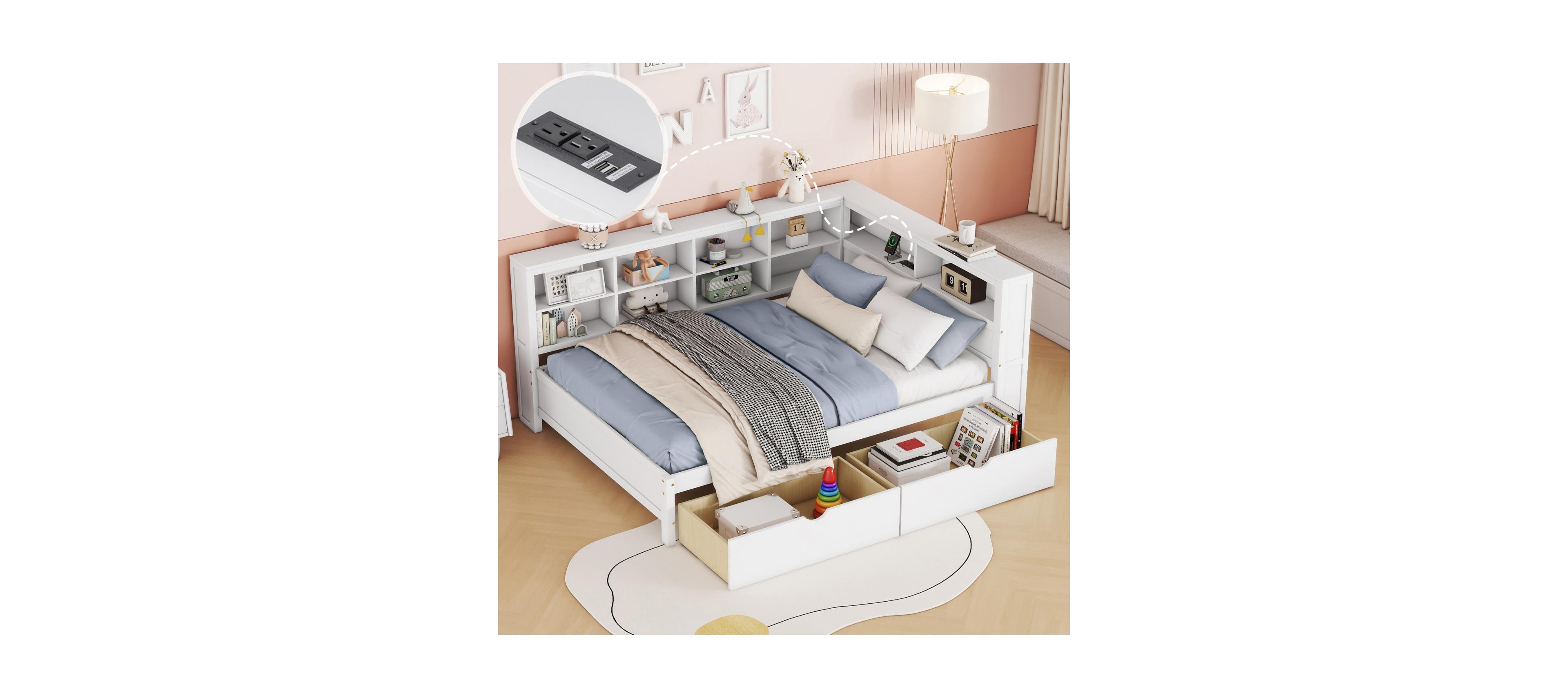 Streamdale Furniture Streamdale Wooden Full Size DayBed with 2 Drawers, Usb Ports, White
