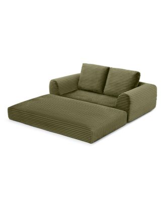  2-in-1 Folding Convertible Sofa Bed, Modern Corduroy Sleeper Couch with 2 Pillows, Green