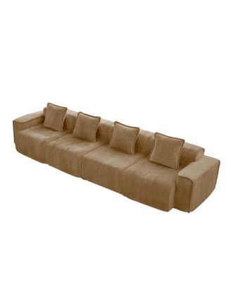  Streamlined Deep Seat Modular 4-Seat Boneless Sofa with French Edge Piping, Brown Velvet