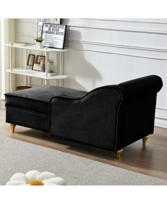  Modern Upholstery Chaise Lounge Chair with Storage Velvet (Black