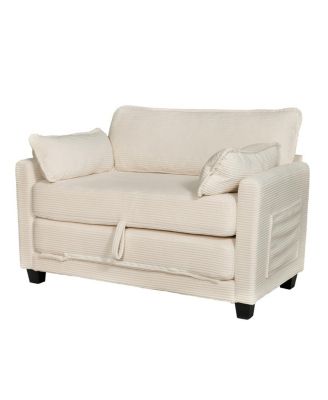  2-in-1 Convertible Corduroy Sofa Bed, 2-Seater Loveseat Sleeper with Storage