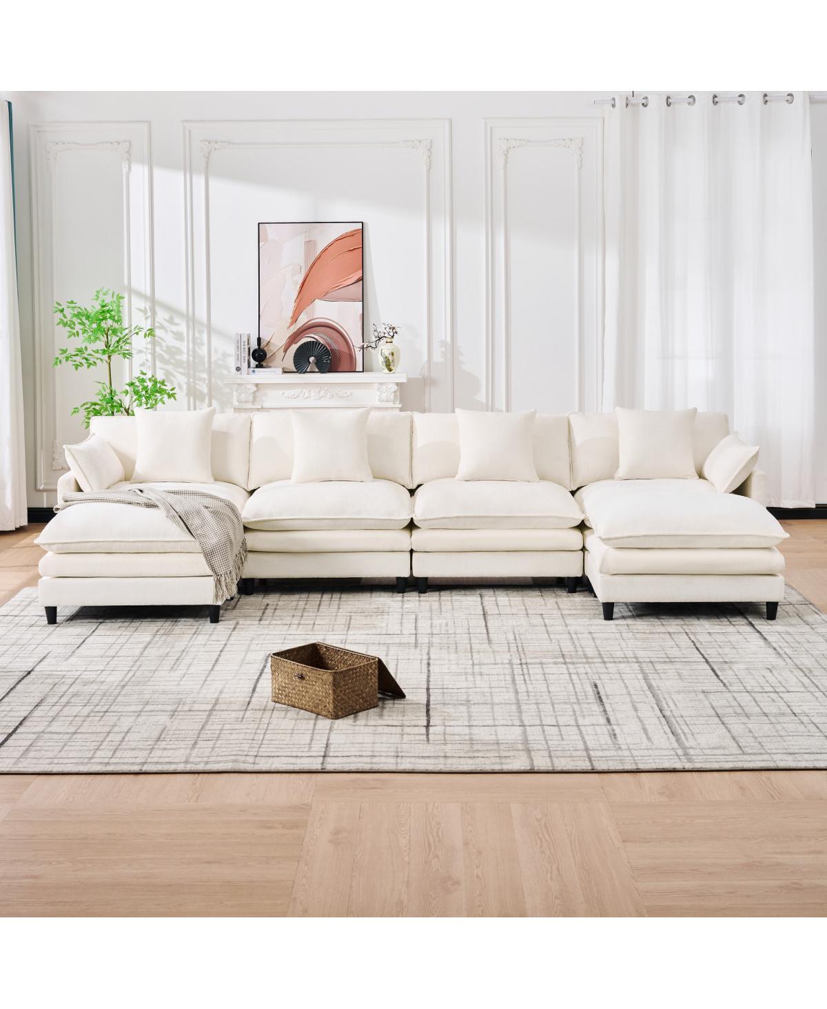 Streamdale Furniture U-shaped modular sectional sofa with 2 ottomans, 4 cushions, 2 pillows. Beige