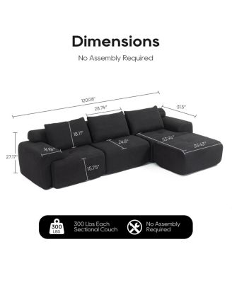 L-Shaped Sectional Couch with Memory Foam & Steel Frame - Convertible Sofa Bed