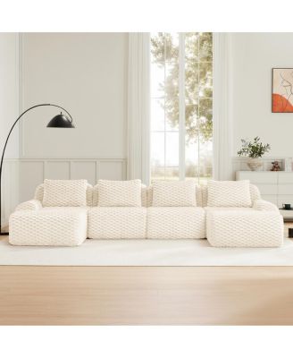  146" U-Shaped Modular Sectional Sofa, Flannelette Fabric, Cream