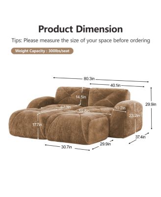  U-shaped Boneless Sofa, Soft Velvet, Tufted, High Density Sponge