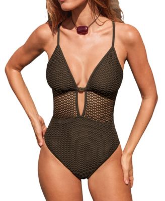 Women's Textured V-Neck Cutout One-Piece Swimsuit
