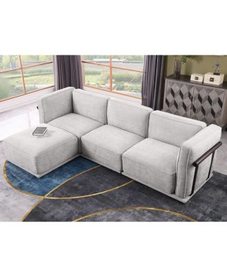 Fashionable modular chenille sofa with iron and wood frame, Light Gray