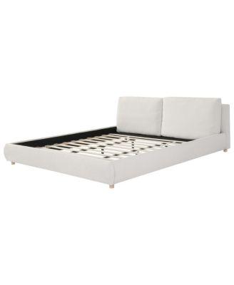 King Size White Boucle Upholstered Platform Bed with Removable Pillow Headboard