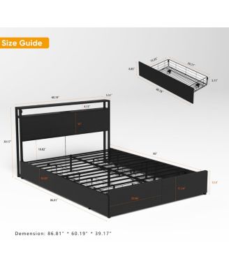 Queen Bed Frame with Storage Headboard & Charging Station