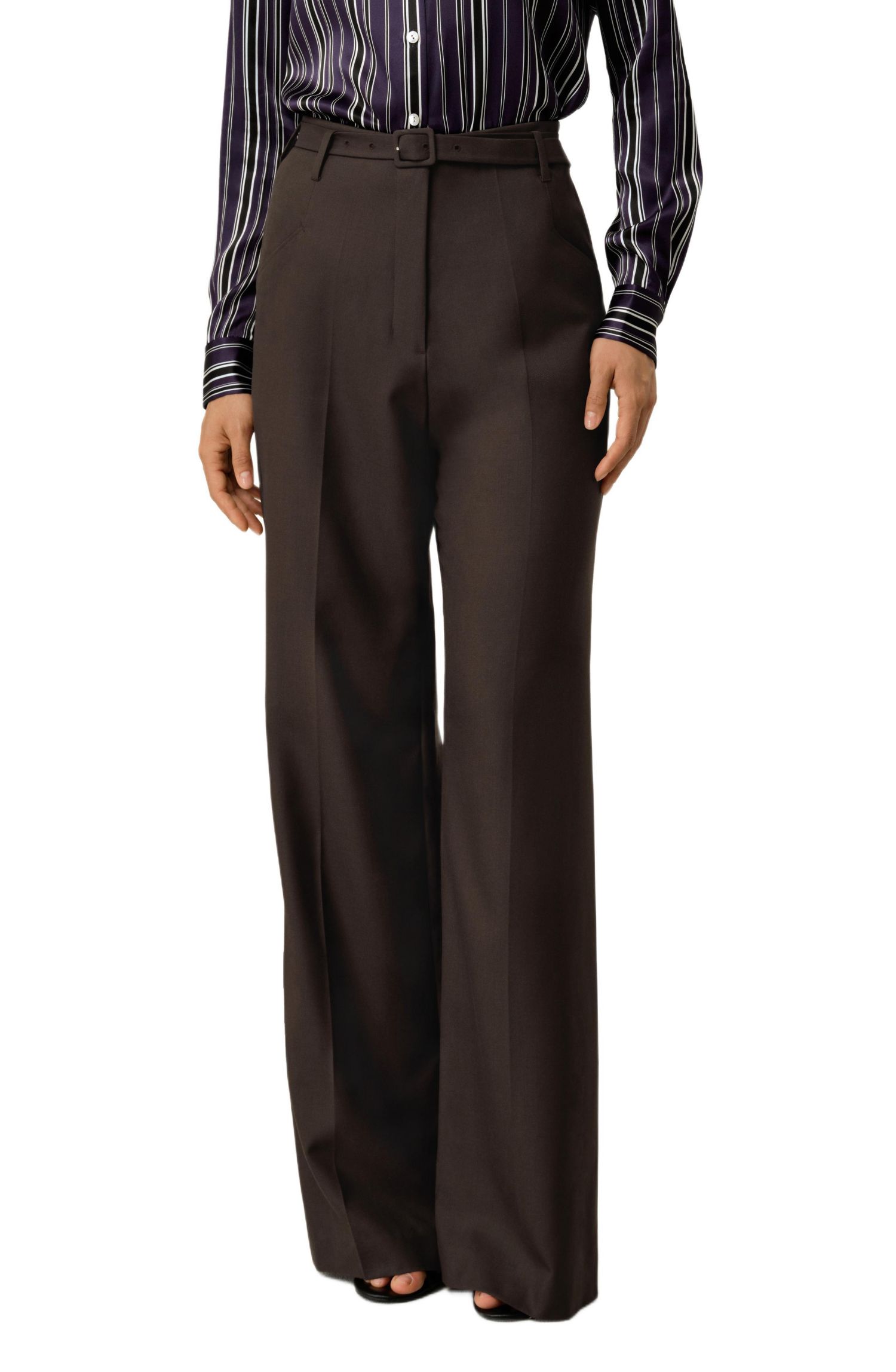 Women's Silk Wool High-Waisted Wide-Leg Pant