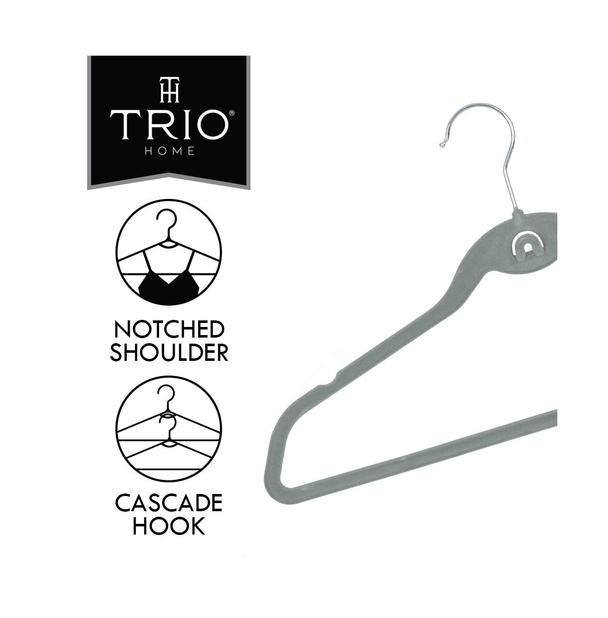 Trio Essentials 20PK Heavy Duty Velvet Hangers with Cascade Hook