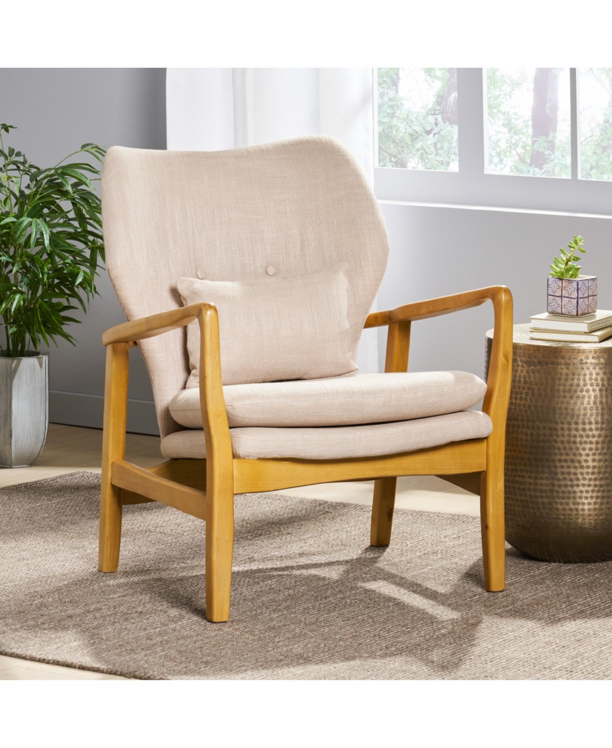 Button-Tufted Club Chair with Birch Wood Legs for Mid-Century Modern Decor