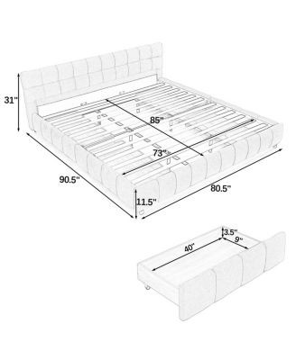 Streamdale California King Upholstered Bed with Storage Drawer - Beige