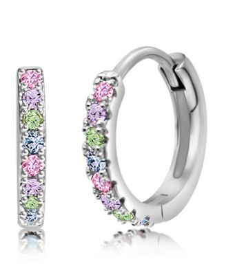 Girls /Girl/Round Multi-color CZ White Gold Palladium Plating Huggie Hoop Earring