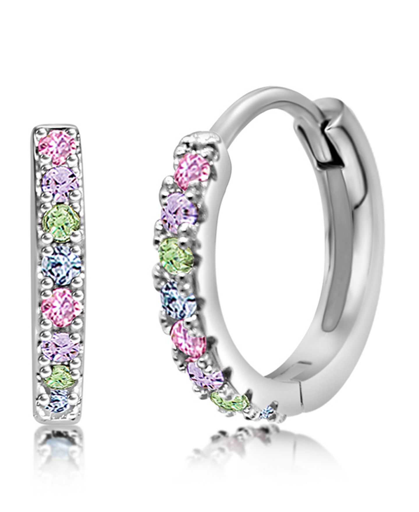 Детские серьги Chanteur /Girl/Round Multi-color CZ White Gold Palladium Plating Huggie, цвет: Серебряный — фото 1