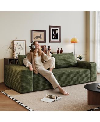 71" 3-Seater Corduroy Sofa, Deep Seat, Comfy Loveseat, No Assembly, Green