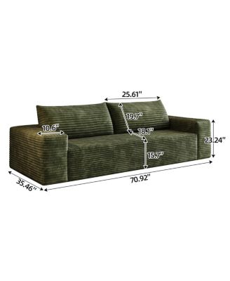 71" 3-Seater Corduroy Sofa, Deep Seat, Comfy Loveseat, No Assembly, Green