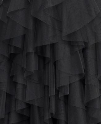 Juniors' Sweetheart-Neck Ruffled Cascade Gown 