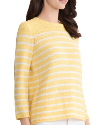 Petite Striped Open Crewneck Sweater