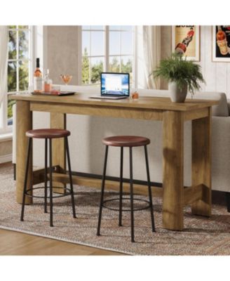63-Inch Long Bar Table, Counter Height Pub Table with Footrest & Unique Curved Legs, Farmhouse Rectangular High Top Home Coffee Bar Unit